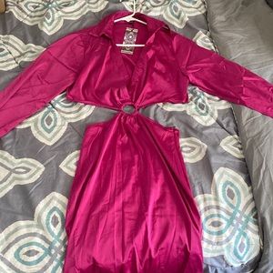 Pink cut out silk dress